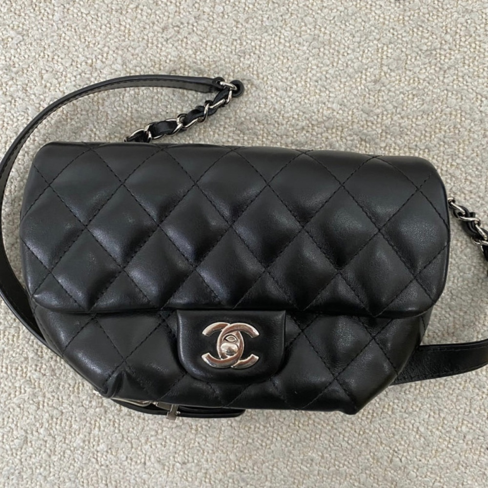Authentic Pre-Owned Chanel CC Turnlock Flap Belt Bag Black Lambskin